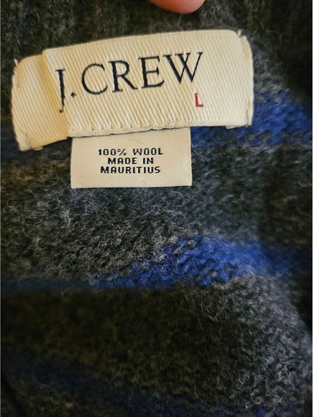 J Crew Grey/Blue Stripe 100% Wool Pullover V Neck Sweater - Size L - EUC